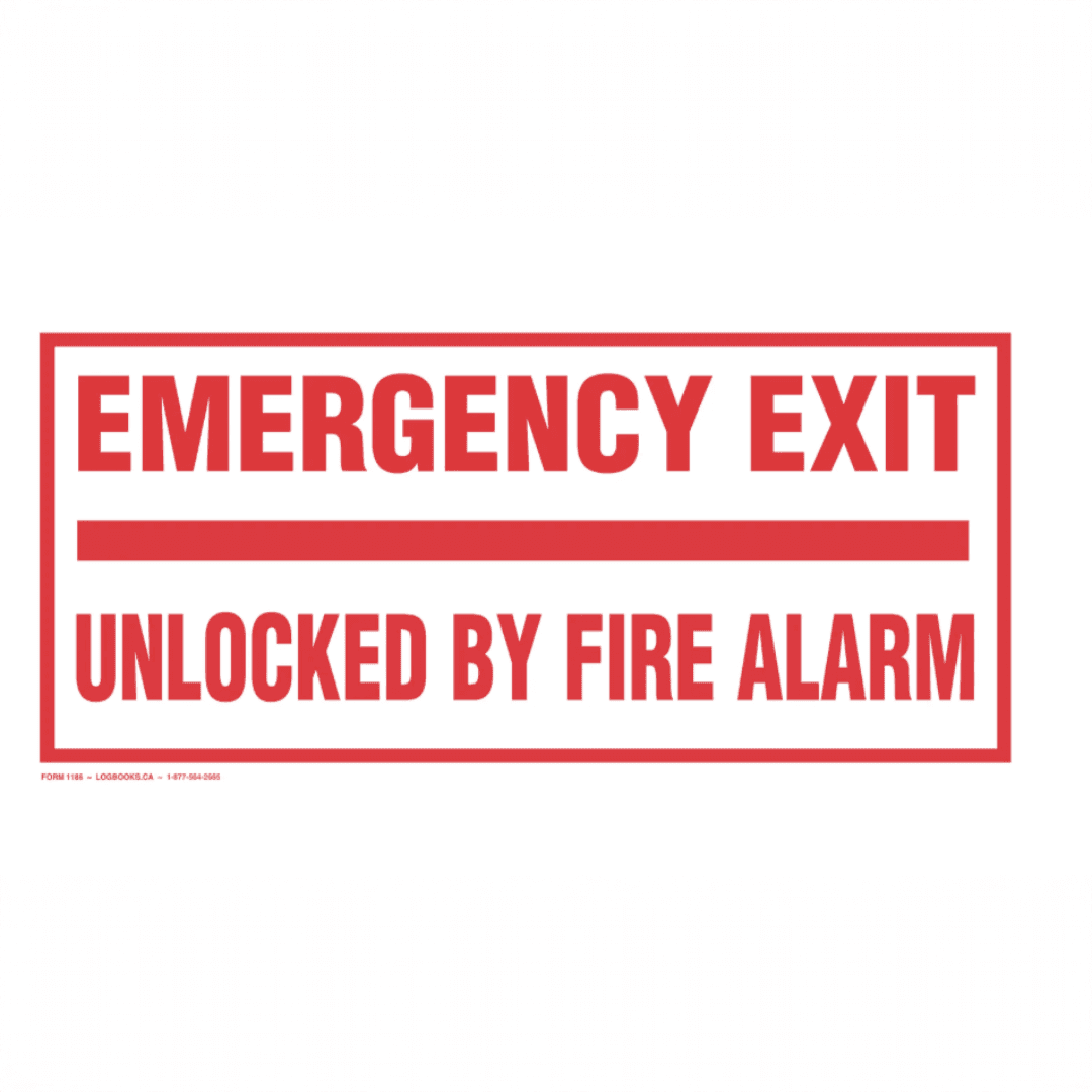 Emergency Exit – Unlocked by Fire Alarm | Vinyl Adhesive Safety Label