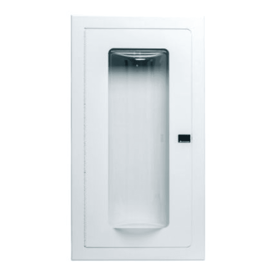 20 lb Dry Chemical / 2.5 Gallon Wet Chemical Fire Extinguisher Cabinet – Semi-Recessed, White with Acrylic Bubble Door
