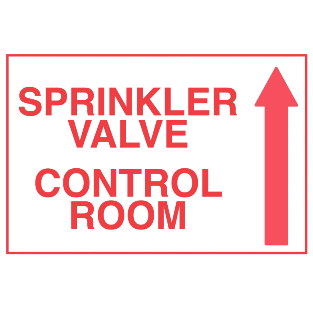 Sprinkler Valve Control Room Sign with Directional Arrow | Fire Sprinkler Signage