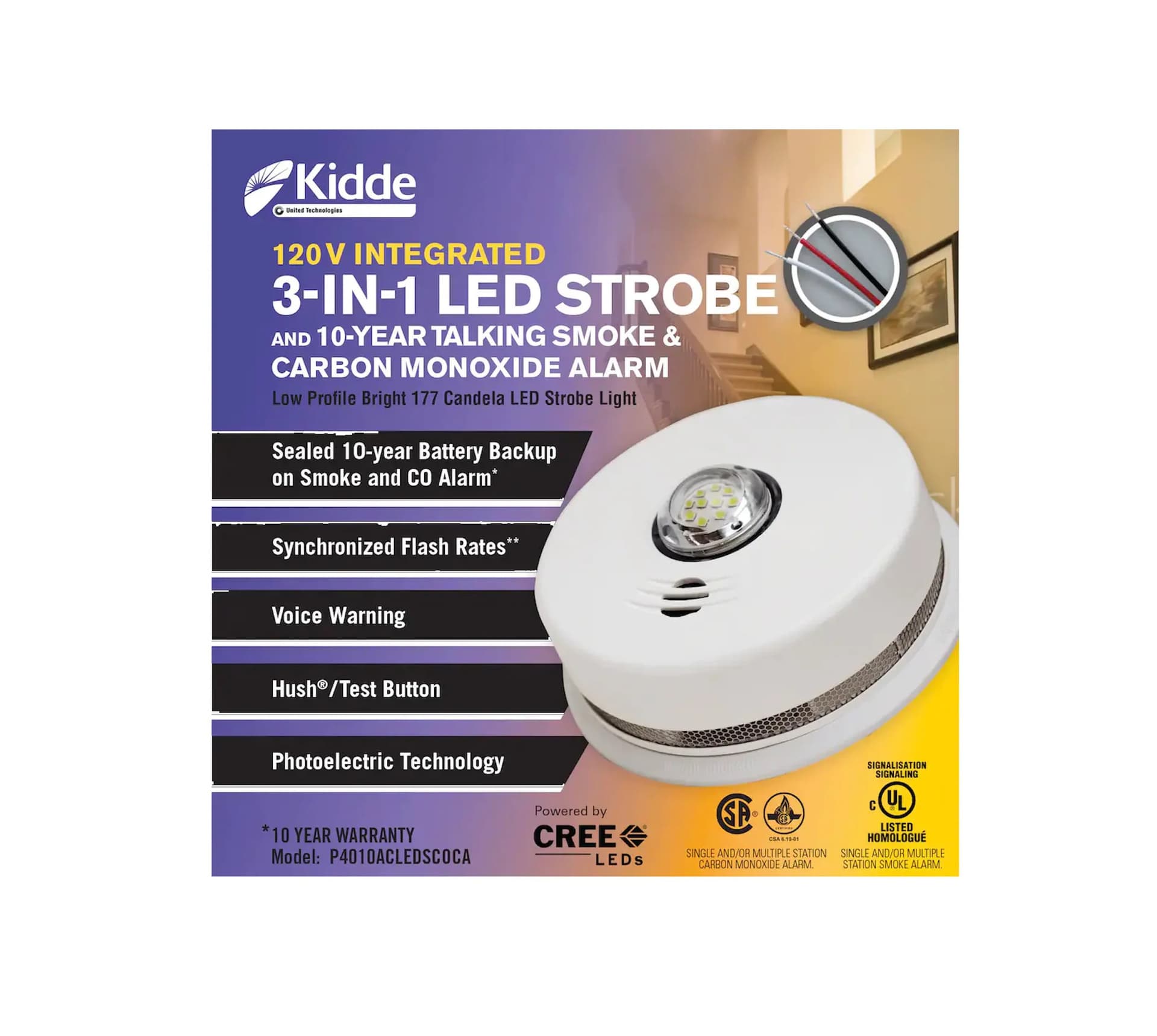 Kidde 120V 3-in-1 LED Strobe and 10-Year Talking Smoke & CO Alarm (P4010ACLEDSCOCA)