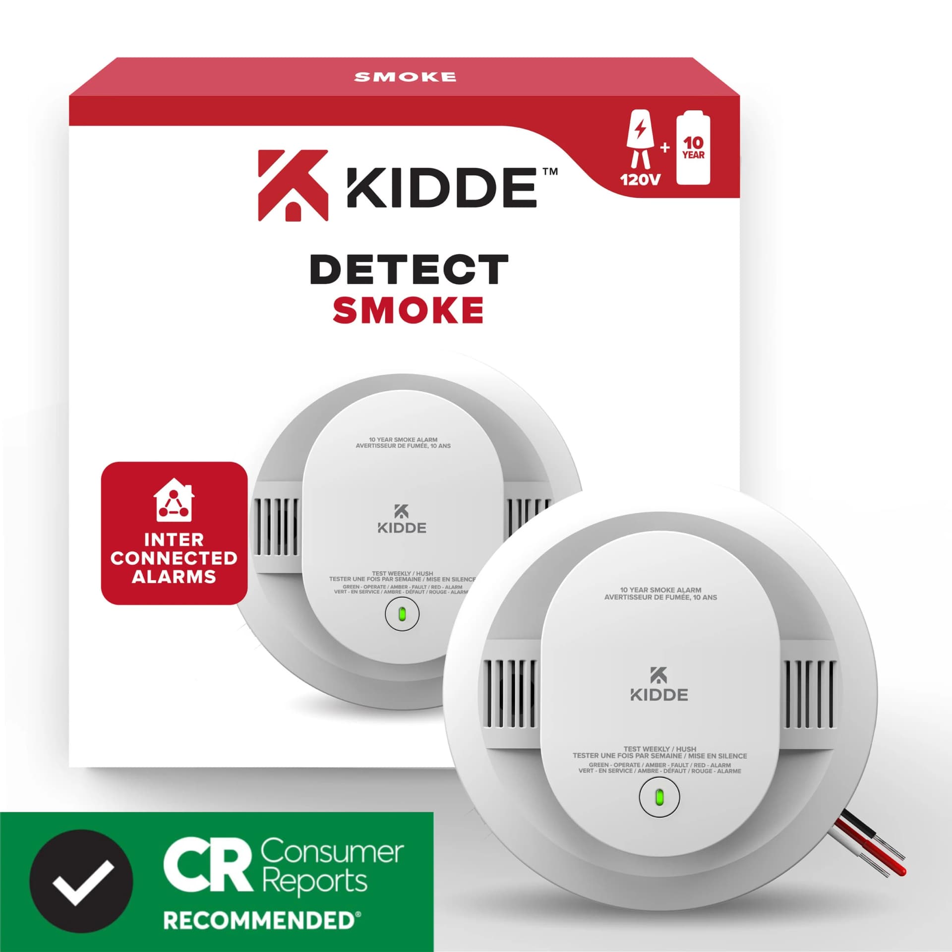 Kidde DETECT - 120V Photoelectric Smoke Alarm w/ 10 Year Backup Battery (20SA10-CA)