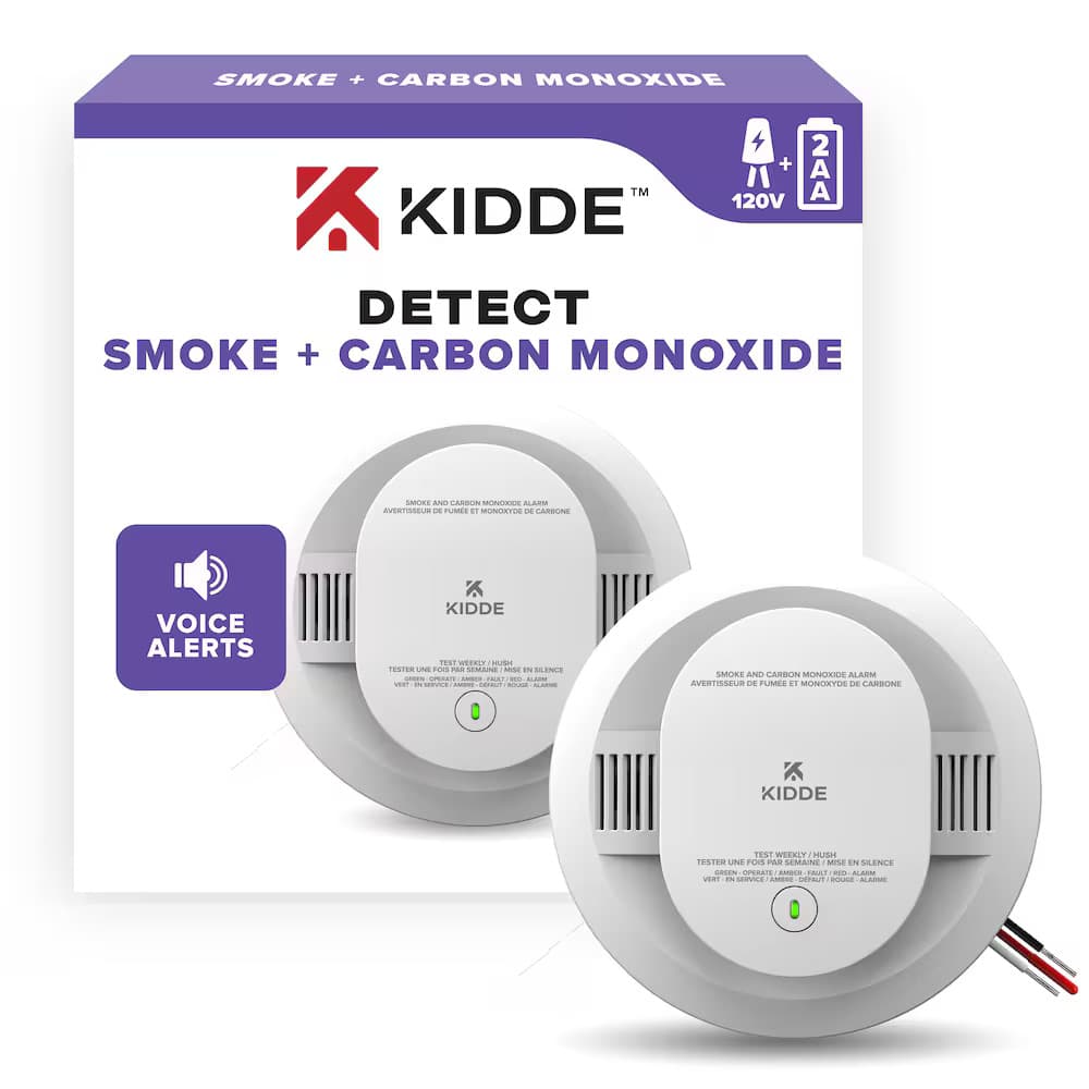 Kidde DETECT - 120V Photoelectric Smoke + Carbon Monoxide Alarm w/AA Backup Battery (30CUAR-VCA) - Batteries Included